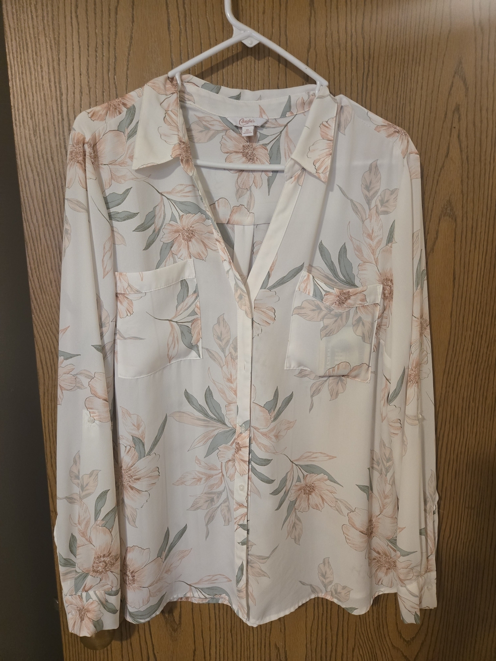 Candie's Cream Blouse with Peach Floral Print